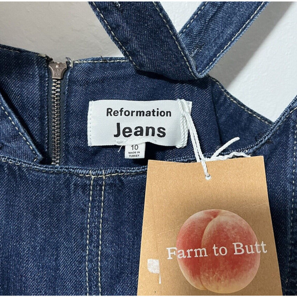 Reformation Jeans Amory Denim Midi Dress Size 10 Caspian Blue Raw Hem NEW - Picture 7 of 10